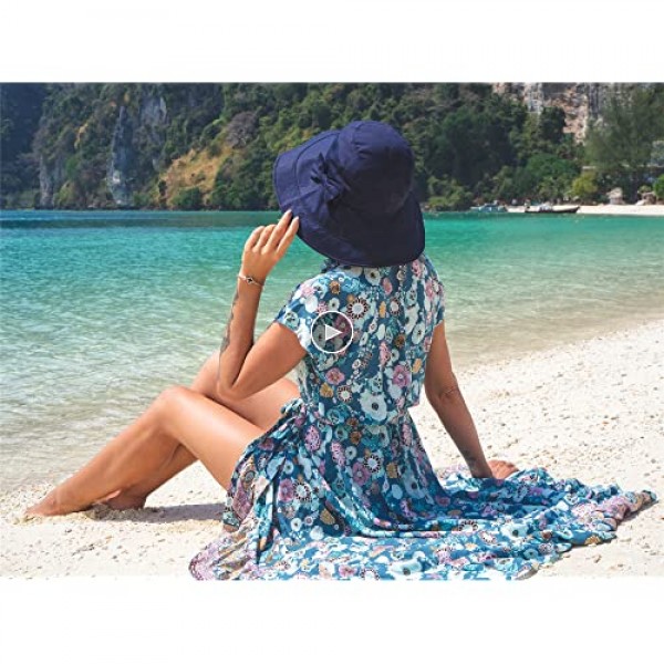 Womens UPF50 Cotton Packable Sun Hats w/Chin Cord Wide Brim Stylish 54-60CM