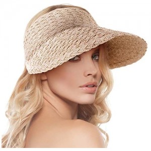 Women's Wide Brim Sun Hats Roll-up Foldable Straw Golf Visor Hat
