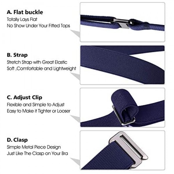 2 Pack Invisible Women Stretch Belt No Show Elastic Web Strap Belt with Flat Buckle for Jeans Pants Dresses