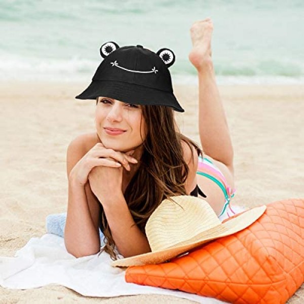 2 Pieces Adult Frog Bucket Hat Summer Bucket Sun Hat for Adults Teens Wide Brim Fisherman Hat