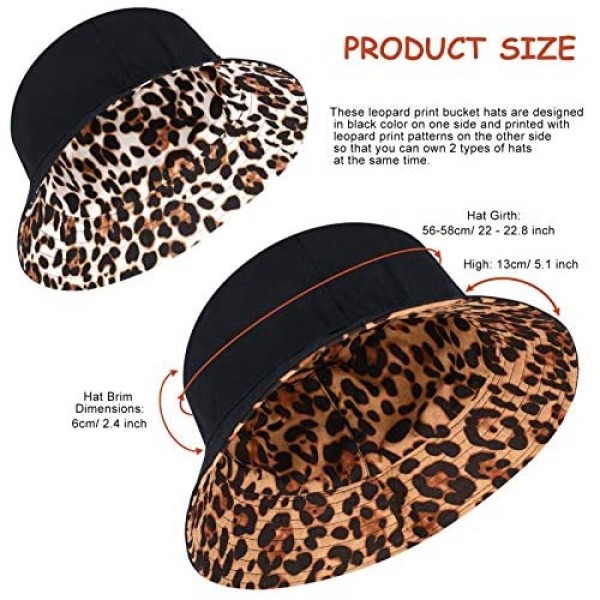 2 Pieces Leopard Print Bucket Hat Reversible Animal Pattern Fisherman Cap Stylish Unisex Summer Hats