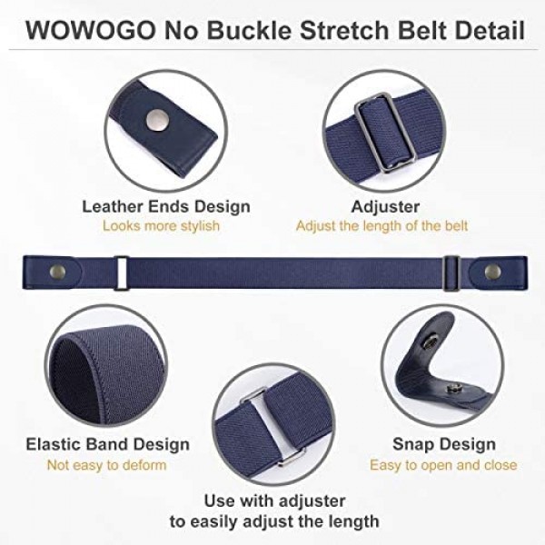 3 Pack No Buckle Stretch Women Belt Buckle Free Invisible Elastic Waist Belts for Jeans Dresses