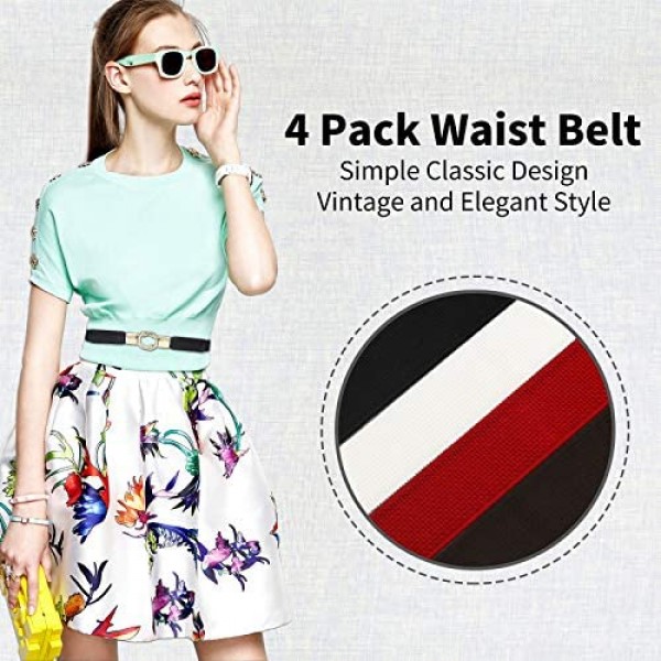 4 Pack Women Elastic Stretchy Metal Buckle Stretch Ladies Waist Belts for Jeans Dresses