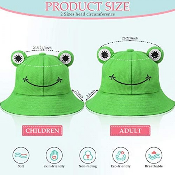4 Pieces Foldable Wide Brim Cute Frog Bucket Hat Fisherman Beach Sun Hat for Outdoor Sports