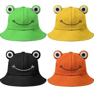 4 Pieces Foldable Wide Brim Cute Frog Bucket Hat Fisherman Beach Sun Hat for Outdoor Sports