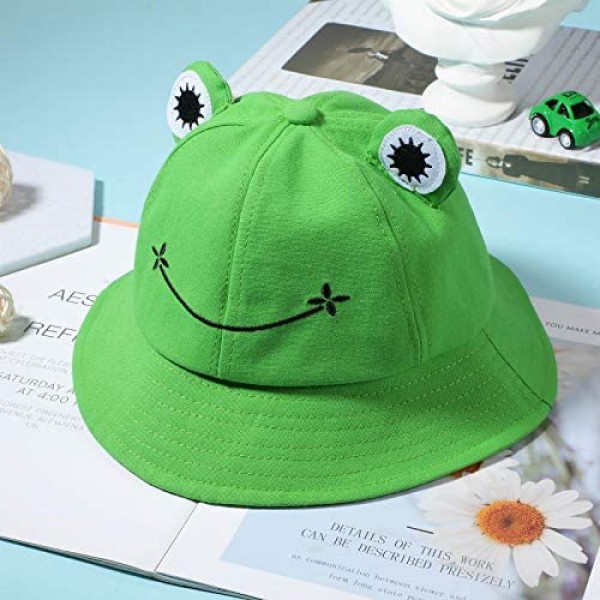 4 Pieces Frog Bucket Hat Cute Adult Fisherman Hat Animal Sun Frog Hat Wide Brim Beach Summer Hat for Women Teens Girls Outdoor Sports