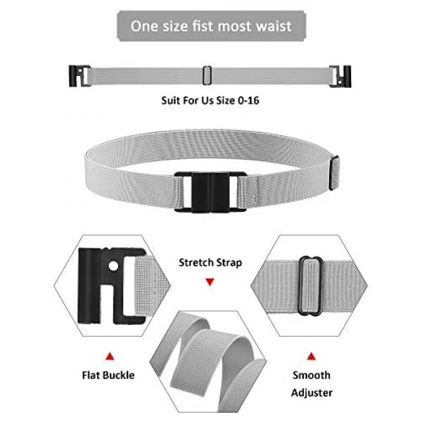 6 Pieces Invisible Belts No Show Women's Stretch Belt Adjustable Elastic Belts with Flat Buckle for Jeans Pants Dresses (Double-Side Buckle Plastic)