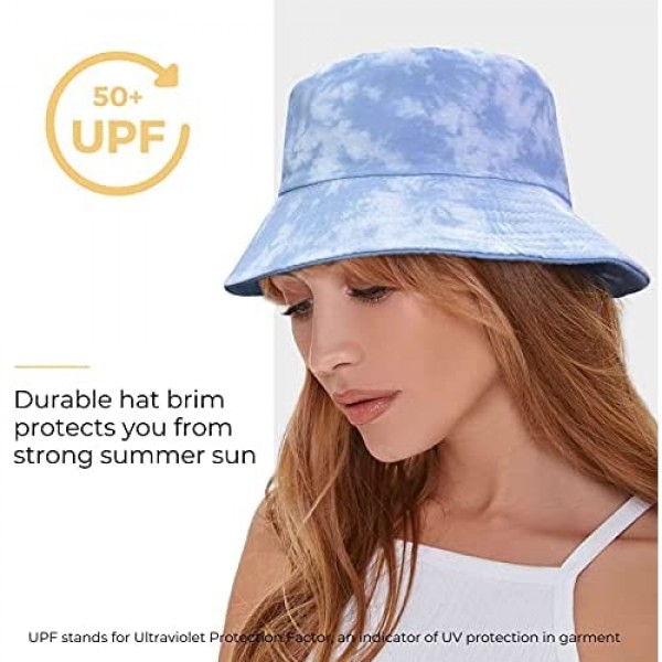 accsa Womens Bucket Hat Tie-dye Sun Hat Summer Wide Brim Hat Fisherman Cap UPF 50+ for Outdoor Travel Beach