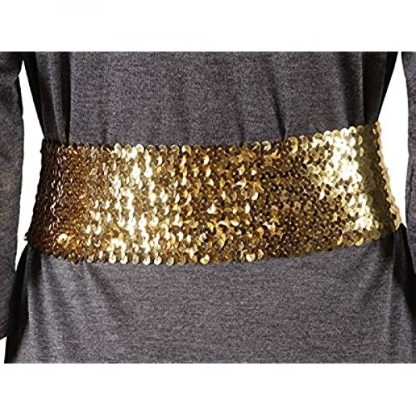 Anna-Kaci Women's Sparkly Glitter Sequin Wide Stretch Elastic Belt Accessory