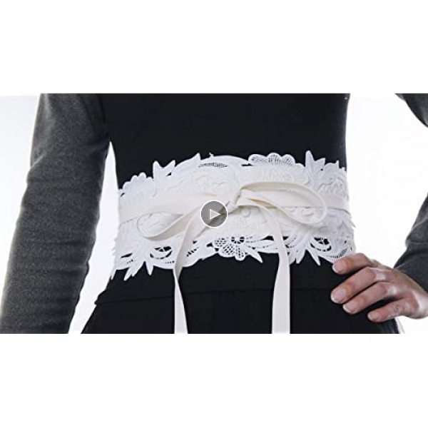 Ayliss Women's Lace Waist Belt Obi Bowknot Cinch Wide Belt Bow Tie Wrap Boho Corset Dress Waist Band Pu Leather