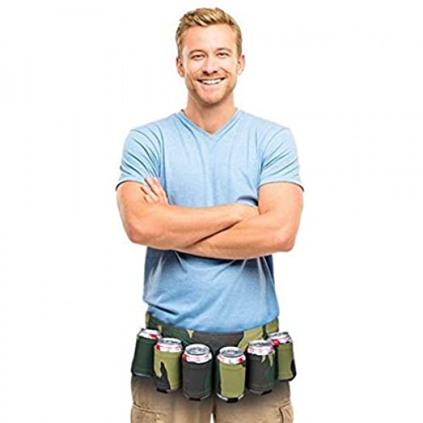 BigMouth Inc Beer Belt / 6 Pack Holster (Camo) Army Camouflage Adjustable 6-pack Holder Gag Gift Perfect for Cans and Bottles at Parties