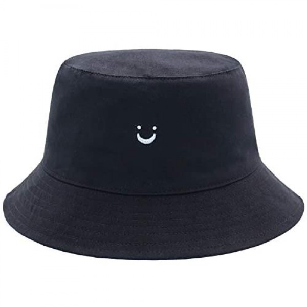 Bucket Hat Unisex 100% Cotton Smile Face Summer Travel Beach Sun Outdoor Cap