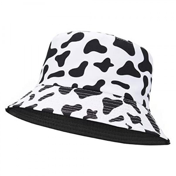 Bucket Hat Unisex Double-Side-Wear Reversible Bucket Hats Summer Travel Beach Sun Hat Outdoor Cap for Women Men