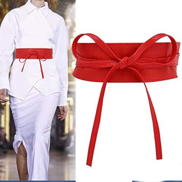 CHIC DIARY Fashion Women Faux Leather Bow Tie Waistband Elastic Stretch Waist Strap Cummerbund Waist Band Belt for Dress