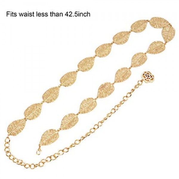 Coucoland Womens Metal Leaf Waistband Fashion Skinny Plated Adjustable Waist Chain Belt for Dress