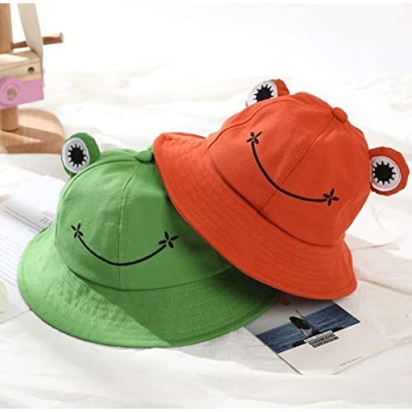 Cute Frog Bucket Hat Summer Cotton Bucket Sun Hat for Adults Teens Wide Brim Fisherman Cap