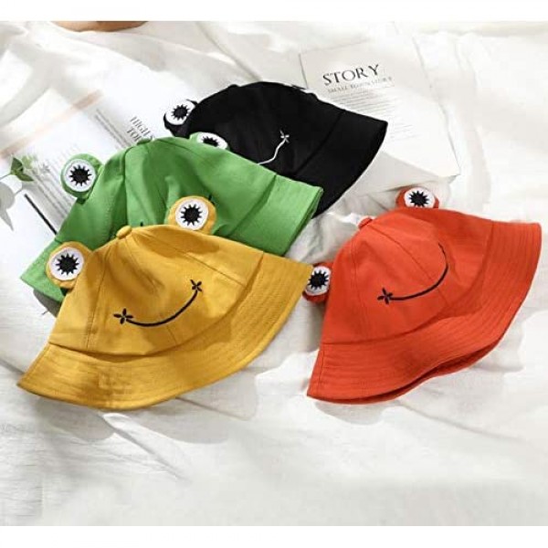 Cute Frog Bucket Hat Summer Cotton Bucket Sun Hat for Adults Teens Wide Brim Fisherman Cap