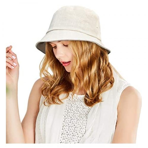 DOCILA Purecolor Natural Linen Bucket Hat for Women Packable Organic Fisherman Hats Lightweight Floppy Summer Hats