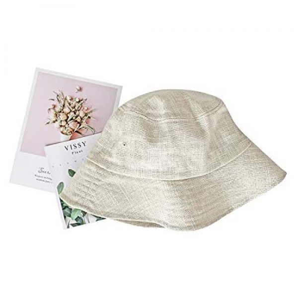 DOCILA Purecolor Natural Linen Bucket Hat for Women Packable Organic Fisherman Hats Lightweight Floppy Summer Hats