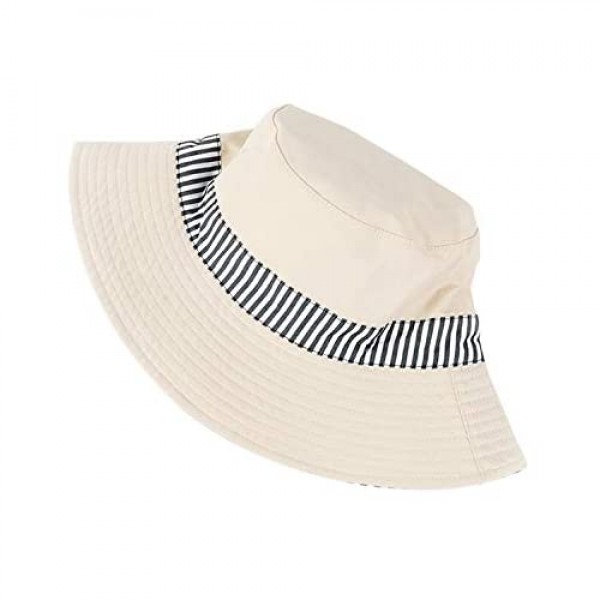 DOCILA Reversible Stripe Print Bucket Hat for Women Large Brim Packable Sun Visors Casual Cotton Fisherman Caps with Strings