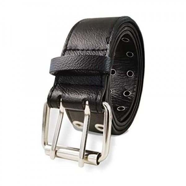 Double Grommet Punk Belts for Women/Men Pu Leather Gothic Belt With 2 Hole Belts 1.5 Wide for Aesthetic Jeans and Cosplay