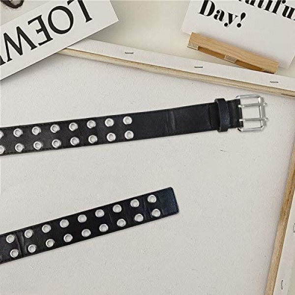 Double Grommet Punk Belts for Women/Men Pu Leather Gothic Belt With 2 Hole Belts 1.5 Wide for Aesthetic Jeans and Cosplay