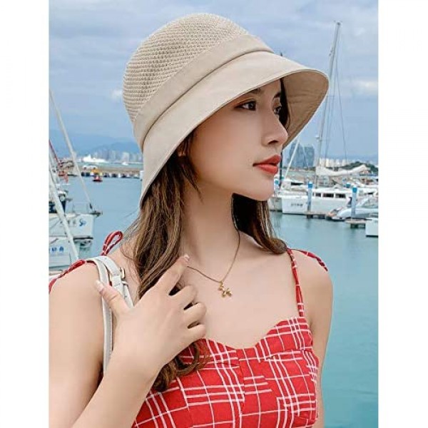 Foldable Sun Protection Summer Hat Ladies Cotton & Linen Garden Hat w/Chin Cord