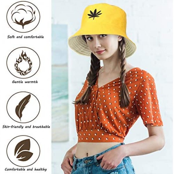 Geyoga 8 Pieces Embroidered Bucket Hat Embroidered Bucket Summer Hat Beach Fisherman Cap for Men Women Teens