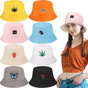 Geyoga 8 Pieces Embroidered Bucket Hat Embroidered Bucket Summer Hat Beach Fisherman Cap for Men Women Teens