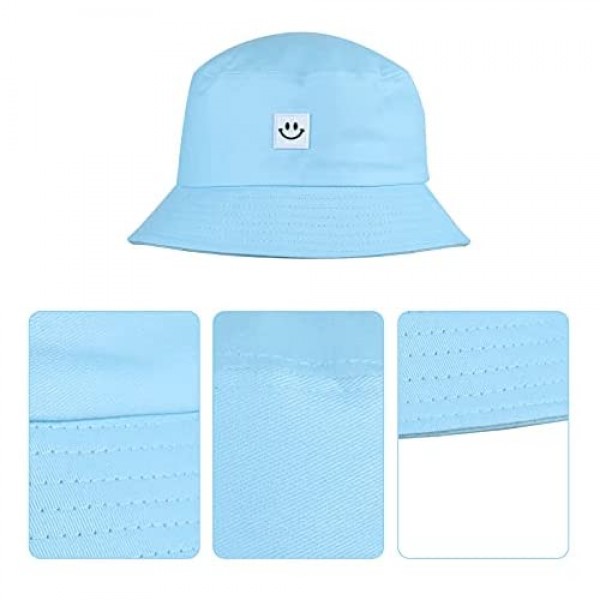 IUAQDP Smiling Face Bucket Hats Foldable Beach Sun Hats Unisex Reversible Packable Bucket Cap Yellow