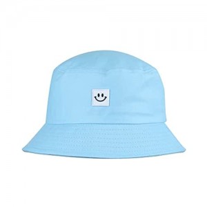 IUAQDP Smiling Face Bucket Hats Foldable Beach Sun Hats Unisex Reversible Packable Bucket Cap Yellow