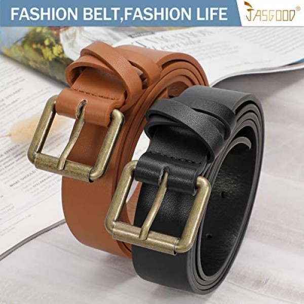 JASGOOD 2 Pack Women Leather Belt for Jeans Pants Fashion PU leather Belt with Alloy Buckle
