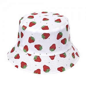 KEKY Adult Strawberry Bucket Hat Pink Print Travel Beach Fisherman Cap Reversible Wide Brim Hats Women Men Teens