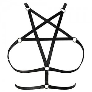 LIVE4COOL Women Harness Elastic Cupless Cage Bra Adjustable Hollow Out Strappy Cross Sexy Strap Belt