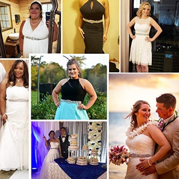 Lovful Womens 22 Inch Length Bridal Belt Rhinestone Wedding Dress Belts Crystal Sash Ribbon Belts