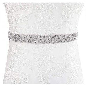 Lovful Womens Crystal Rhinestone Belt Satin Bridal Sash Belts Wedding Dress Belt With Ribbon