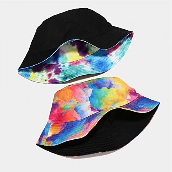 LUYLOM 3D Print Unisex Tie dye Reversible Bucket Hats for Women Cute Fashion Beach Fisherman hat 22-22.8 inch