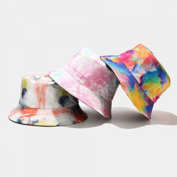 LUYLOM 3D Print Unisex Tie dye Reversible Bucket Hats for Women Cute Fashion Beach Fisherman hat 22-22.8 inch