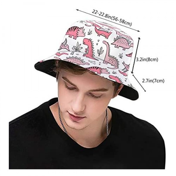 Nice Music Minature Dinosaurs Pink Bone Print Bucket Hat Fisherman Fishing Sun Cap for Adult Women Men Girl Boy Unisex