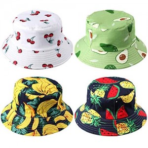 Piklohas Unisex Bucket Hats  4 Pieces Fisherman Hat for Teens  Cute Bucket Hat with Avocado  Cherry  Watermelon  Pineapple  Cherry  Banana Pattern  Cotton Bucket Hats for Men  Women