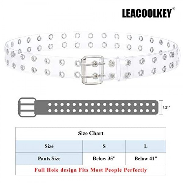 Punk Grommet Leather Belt with Silver Double Prong Buckle for Women for Jeans