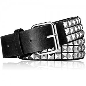 Punk Rock Rivet Belt Threads Black Studded Goth Belt with Bright Nickel Pyramid Studs for Women Gothic Clothing Accessories
