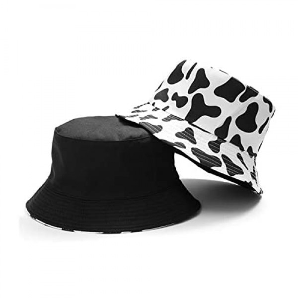 QIPNVY Unisex Print Reversible Bucket Hat， Summer Travel Beach Double-Side-Wear Sun Hats