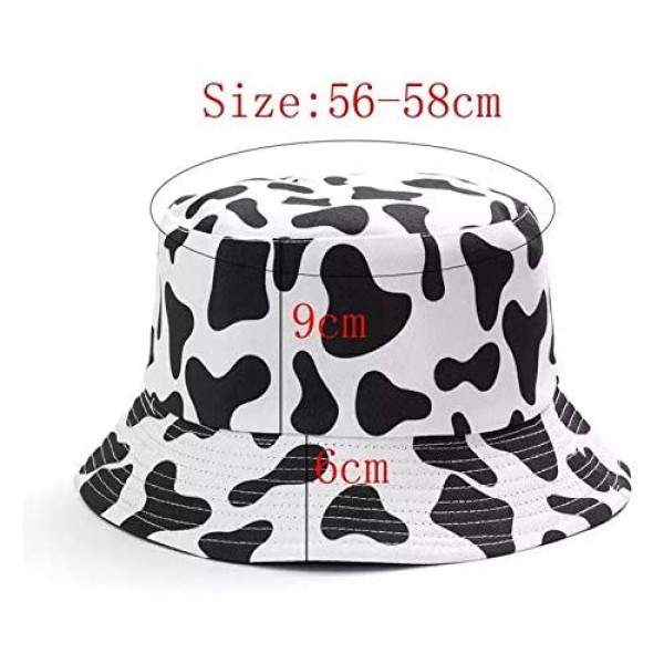 Reversible Cow-Pattern Bucket-Hats-Women Cotton - Packable Sun Protection Fisherman Cap for Unisex
