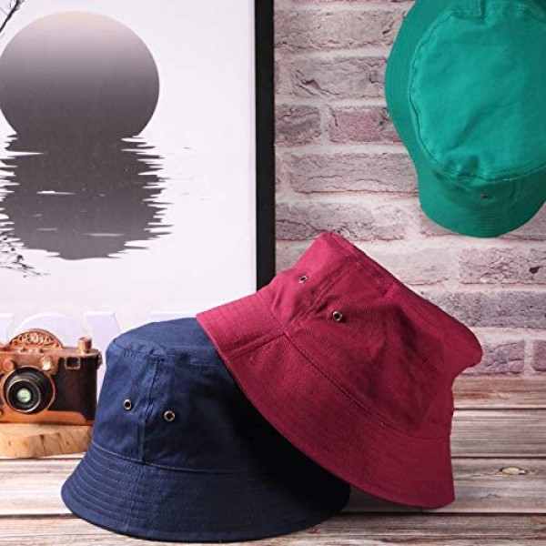 SATINIOR 4 Pieces Bucket Hat Denim Packable Travel Hat Washed Beach Fishing Hat for Men Women Kids (Wine Red Christmas Green Grey Khaki Navy Blue 60 cm)
