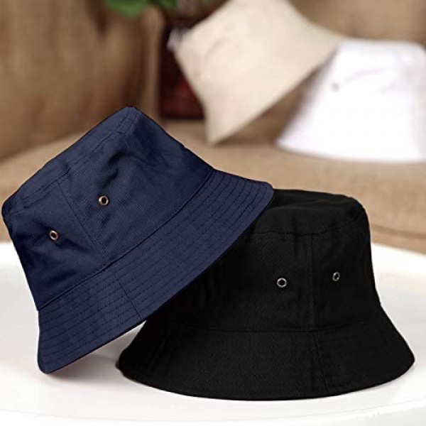 SATINIOR 4 Pieces Bucket Hat Denim Packable Travel Hat Washed Beach Fishing Hat for Men Women Kids (Black White Navy Blue Army Green 56 cm)