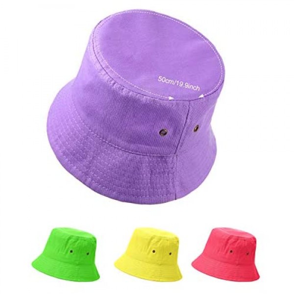 SATINIOR 4 Pieces Bucket Hat Denim Packable Travel Hat Washed Beach Fishing Hat for Men Women Kids (Yellow Fluorescent Green Purple Watermelon Red 50 cm)