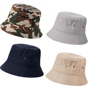 SATINIOR 4 Pieces Bucket Hat Denim Packable Travel Hat Washed Beach Fishing Hat for Men Women Kids (Camouflage Khaki Light Grey Navy Blue 56 cm)