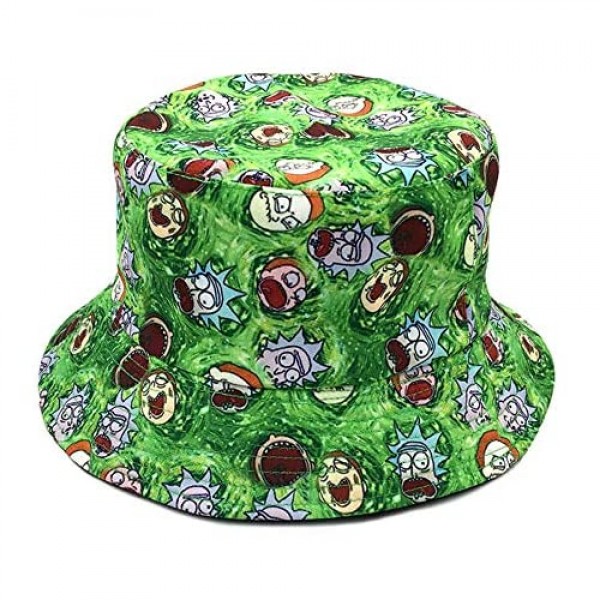 SINLOOG Bucket Hat Rick and Morty Cartoon Sun Hat Reversible Two-Side-Wear Green or Black Fisherman Cap