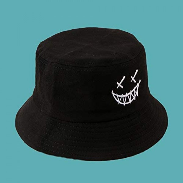 SINLOOG Smile Face Bucket Hat Unisex Summer Smirk Cotton Cap Packable Travel Beach Sun Hat